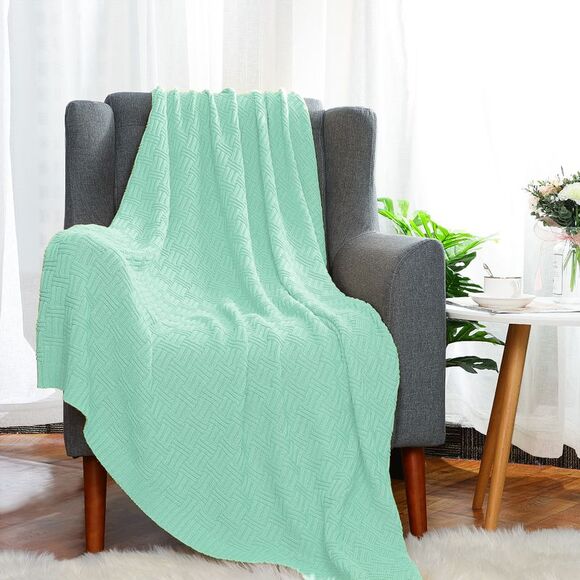 100% Cotton Throw Blanket Soft Lightweight Couch Blankets 50"x 60" Light Green - Picture 2 of 6